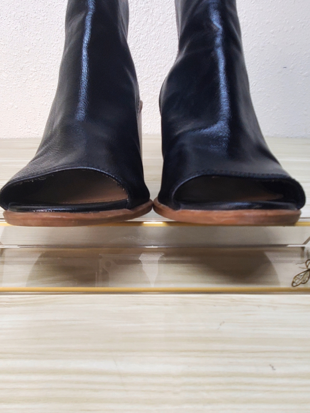 Circus by Sam Edelman Black Leather Peep-Toe Block Heel Ankle Boots - Picture 4 of 14